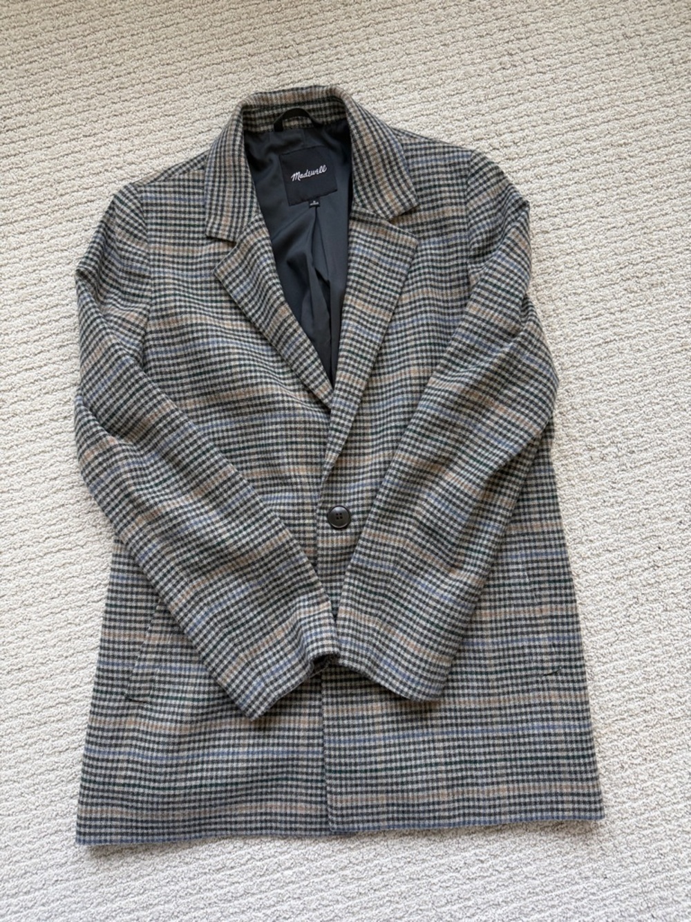 Madewell Checked Single-Button Blazer in Gray and Tan